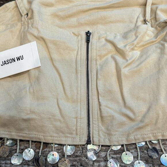 Jason Wu Crop Top Womens 8 Beige Mother of Pearl Shell Beaded Trim Summer NWT - Picture 6 of 13